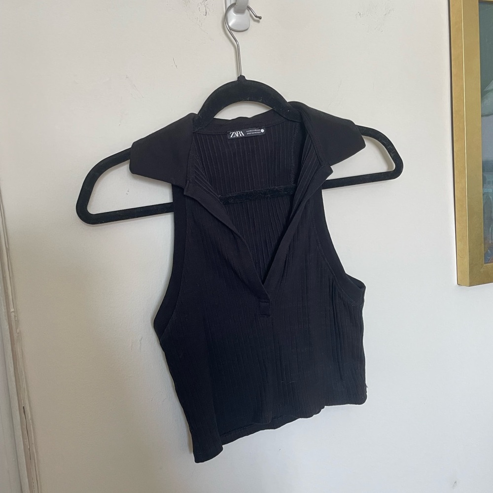 Zara Ribbed Crop Polo Tank M